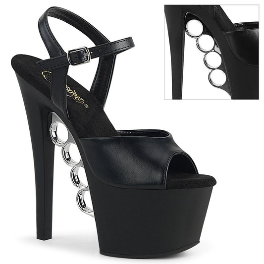 KNUCKS-709 Black Faux Leather Platform Sandal Pleaser