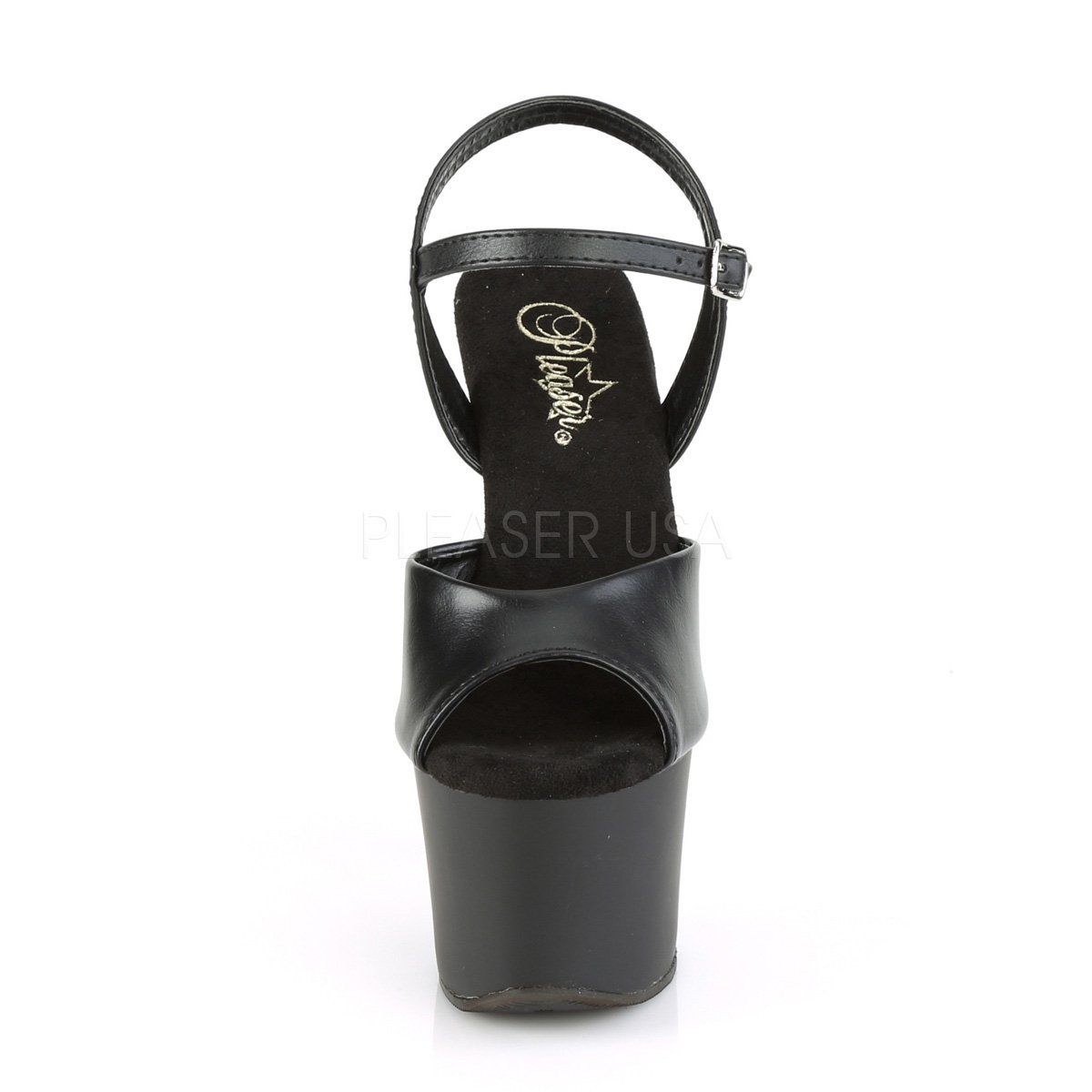 KNUCKS-709 Black Faux Leather Platform Sandal Pleaser