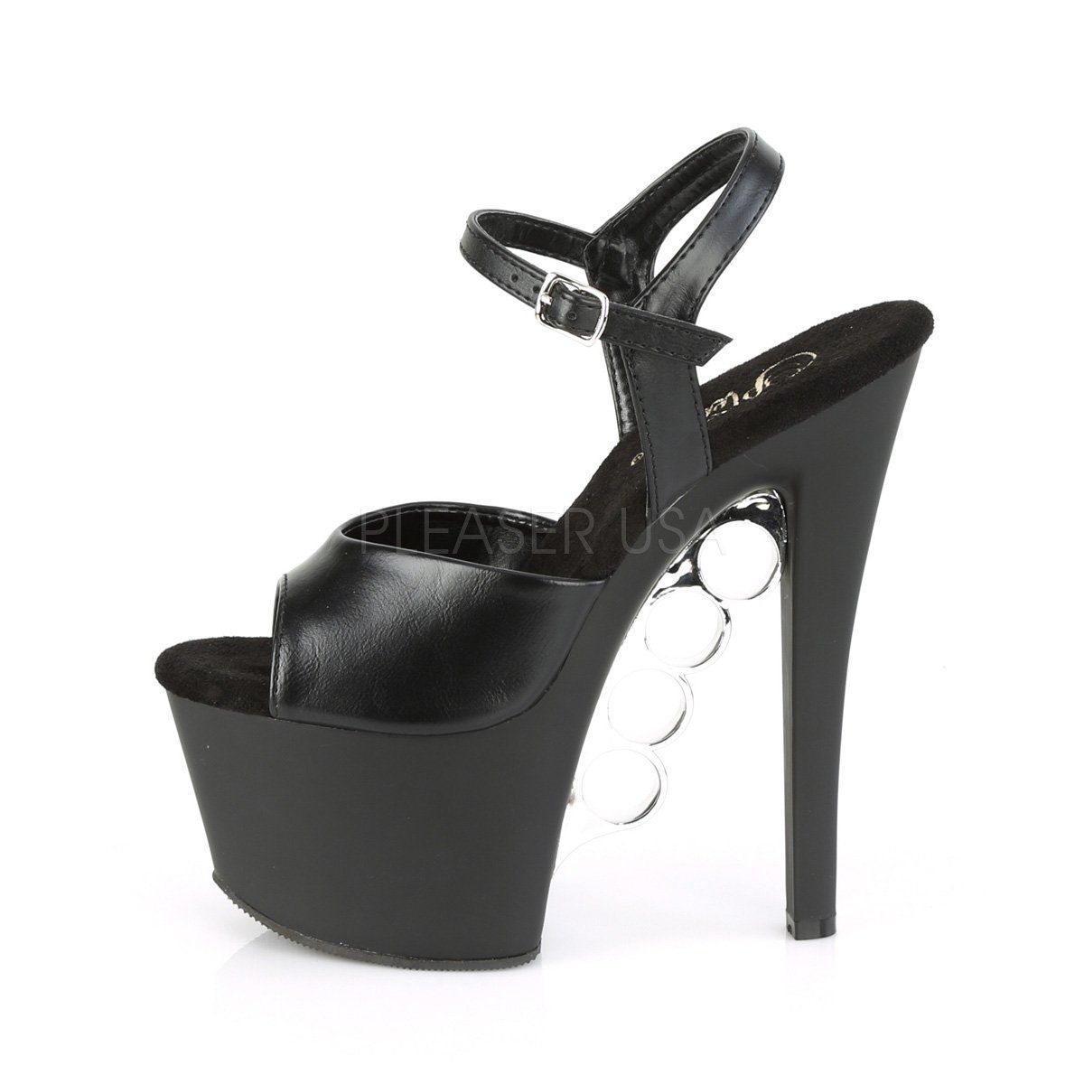 KNUCKS-709 Black Faux Leather Platform Sandal Pleaser
