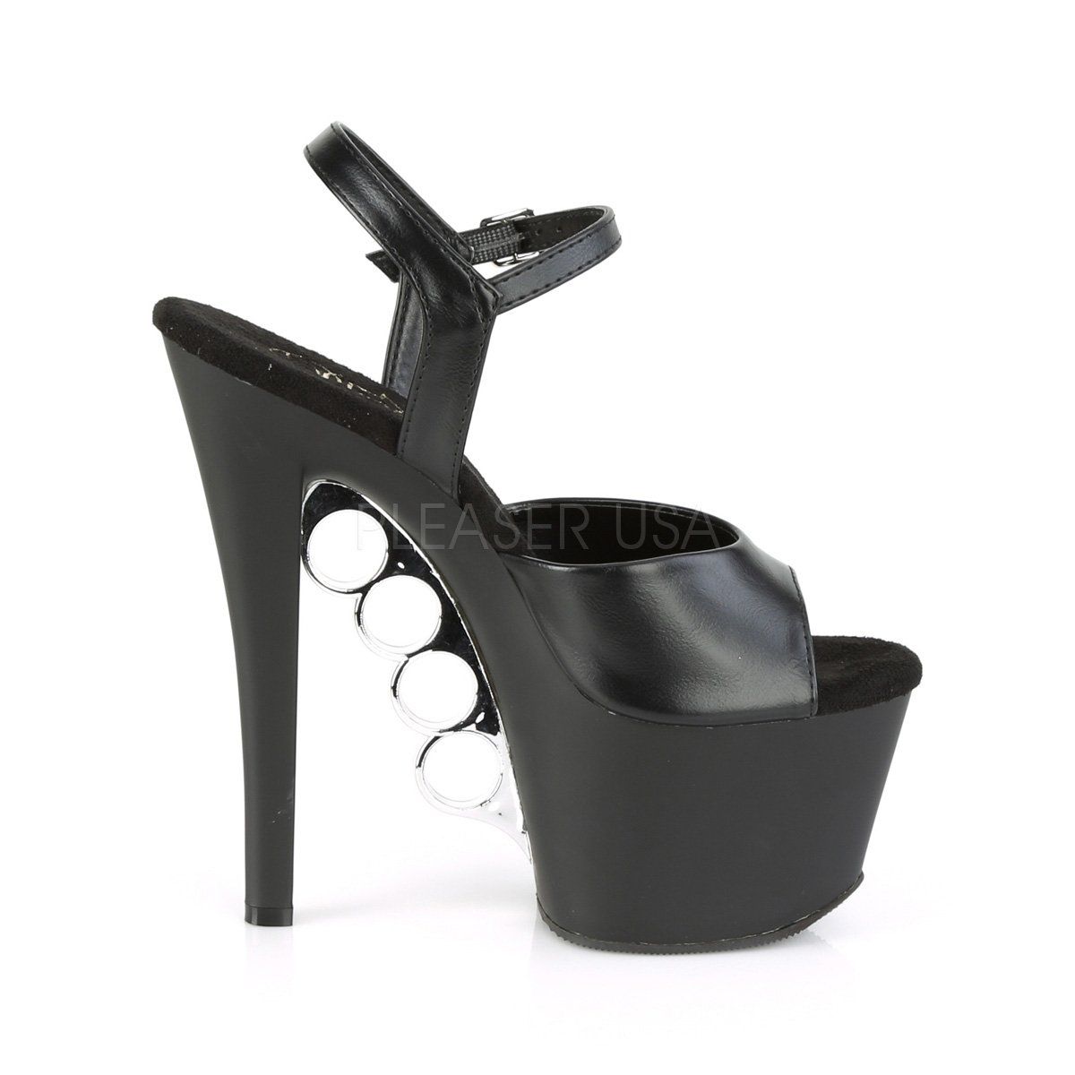 KNUCKS-709 Black Faux Leather Platform Sandal Pleaser