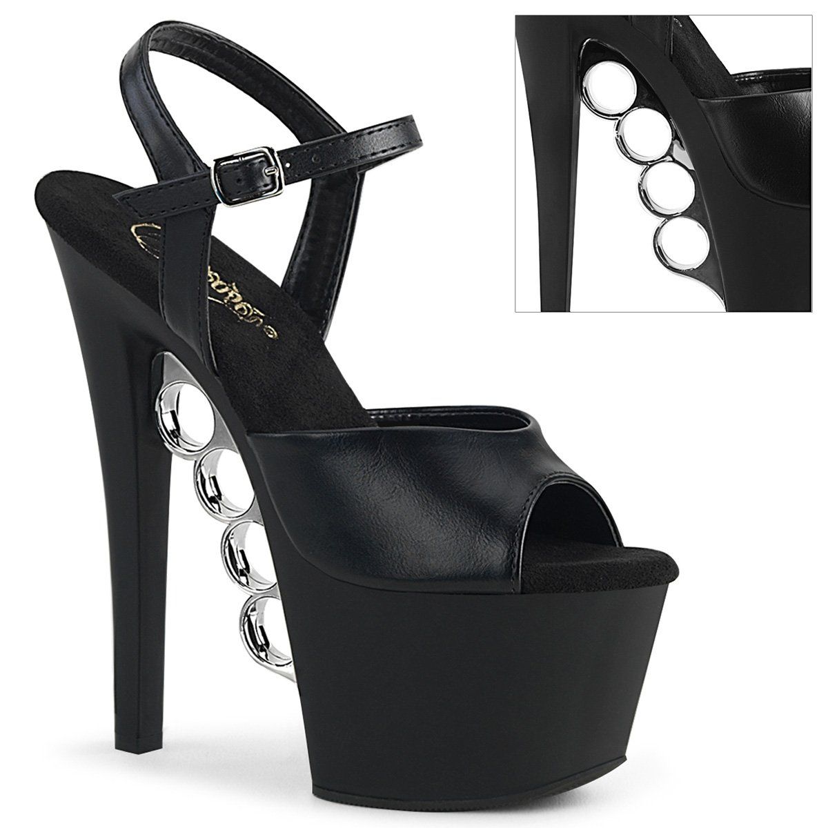 KNUCKS-709 Black Faux Leather Platform Sandal Pleaser