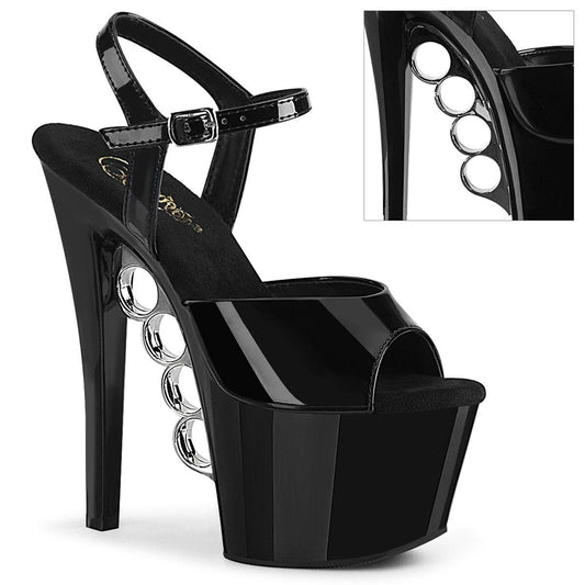 KNUCKS-709 Black Patent/Black Platform Sandal Pleaser