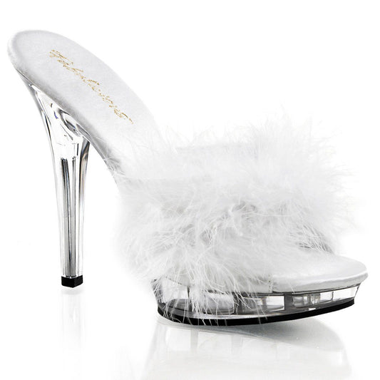 LIP-101-8 White Satin-Fur/Clear Fabulicious