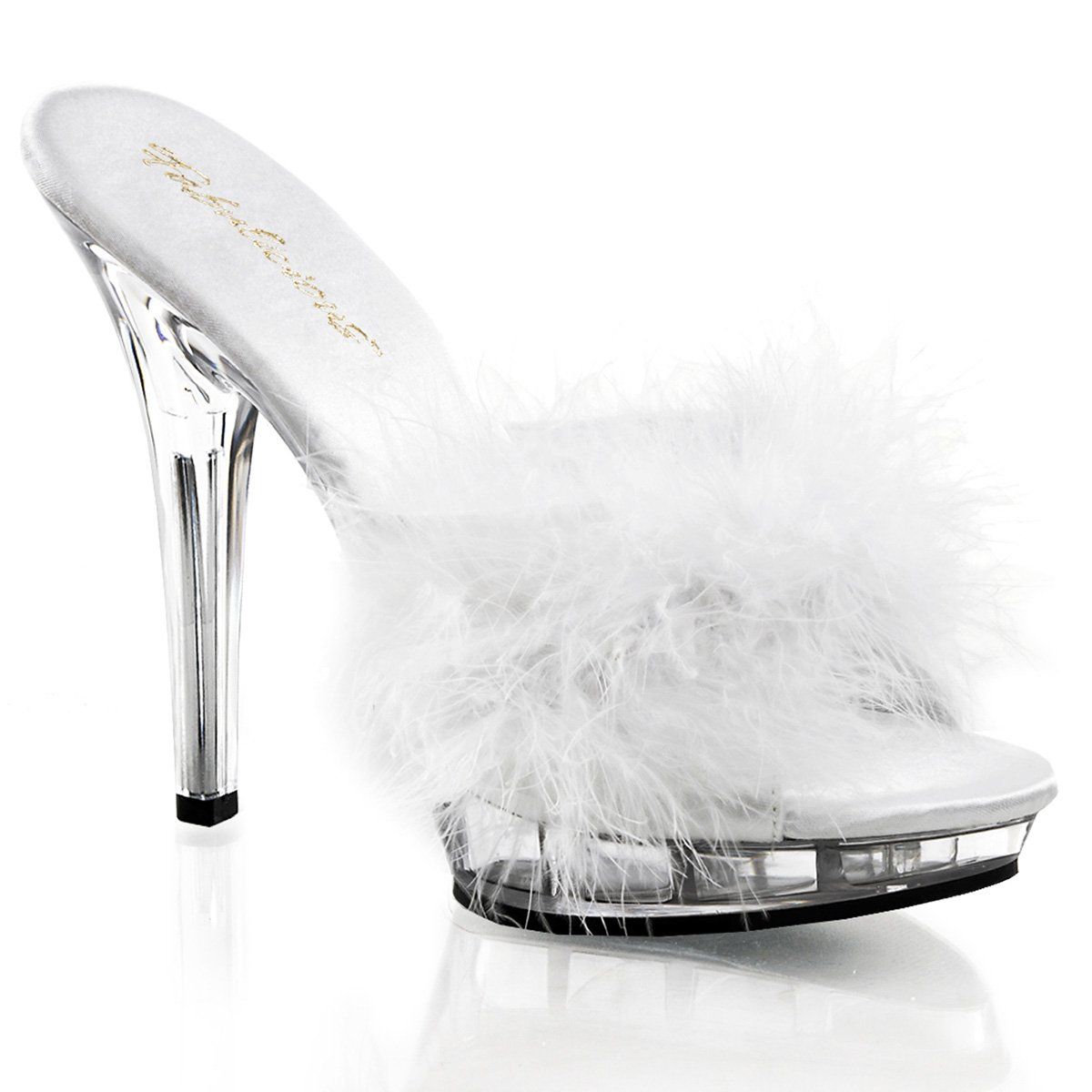 LIP-101-8 White Satin-Fur/Clear Fabulicious