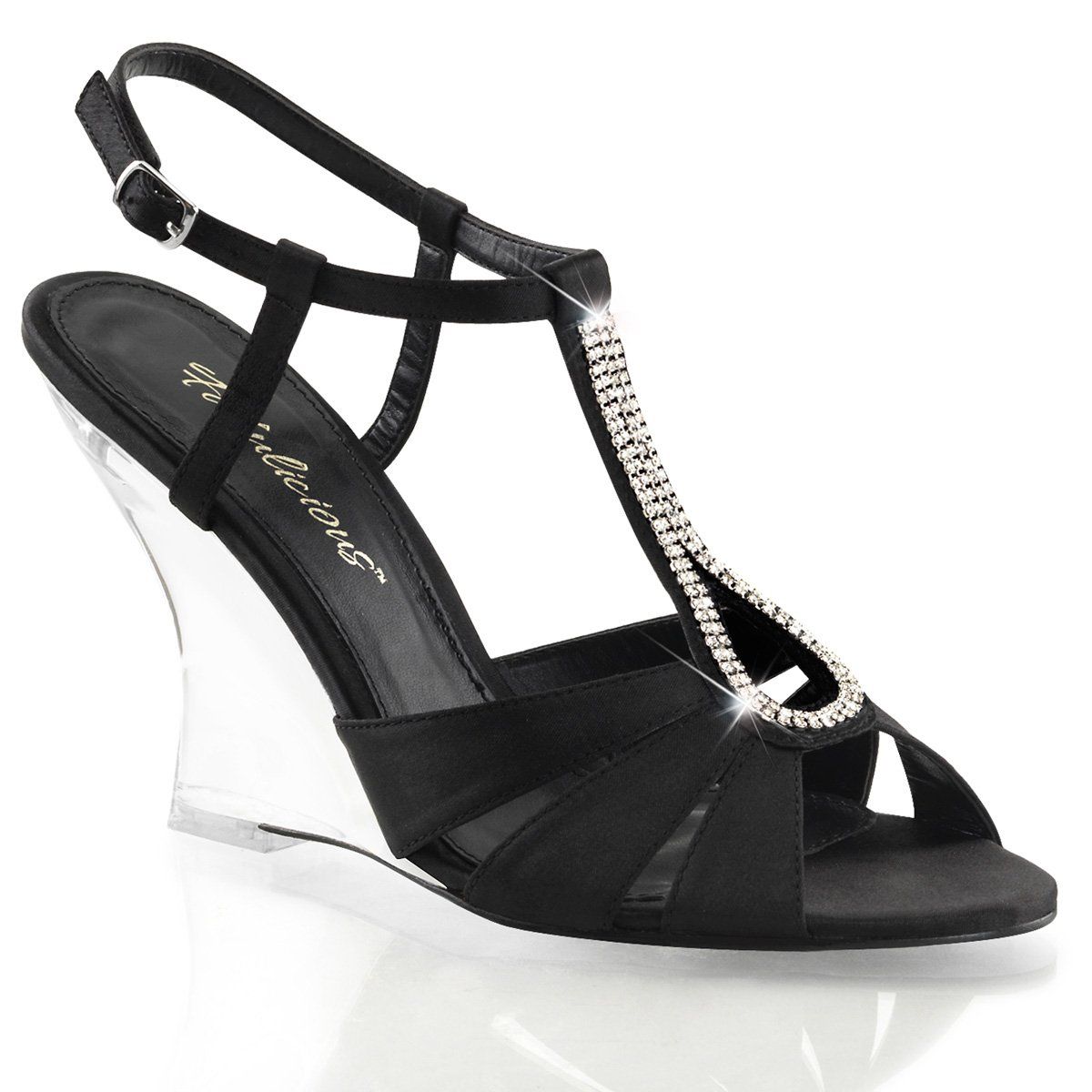 LOVELY-420 Black Satin/Clear Fabulicious