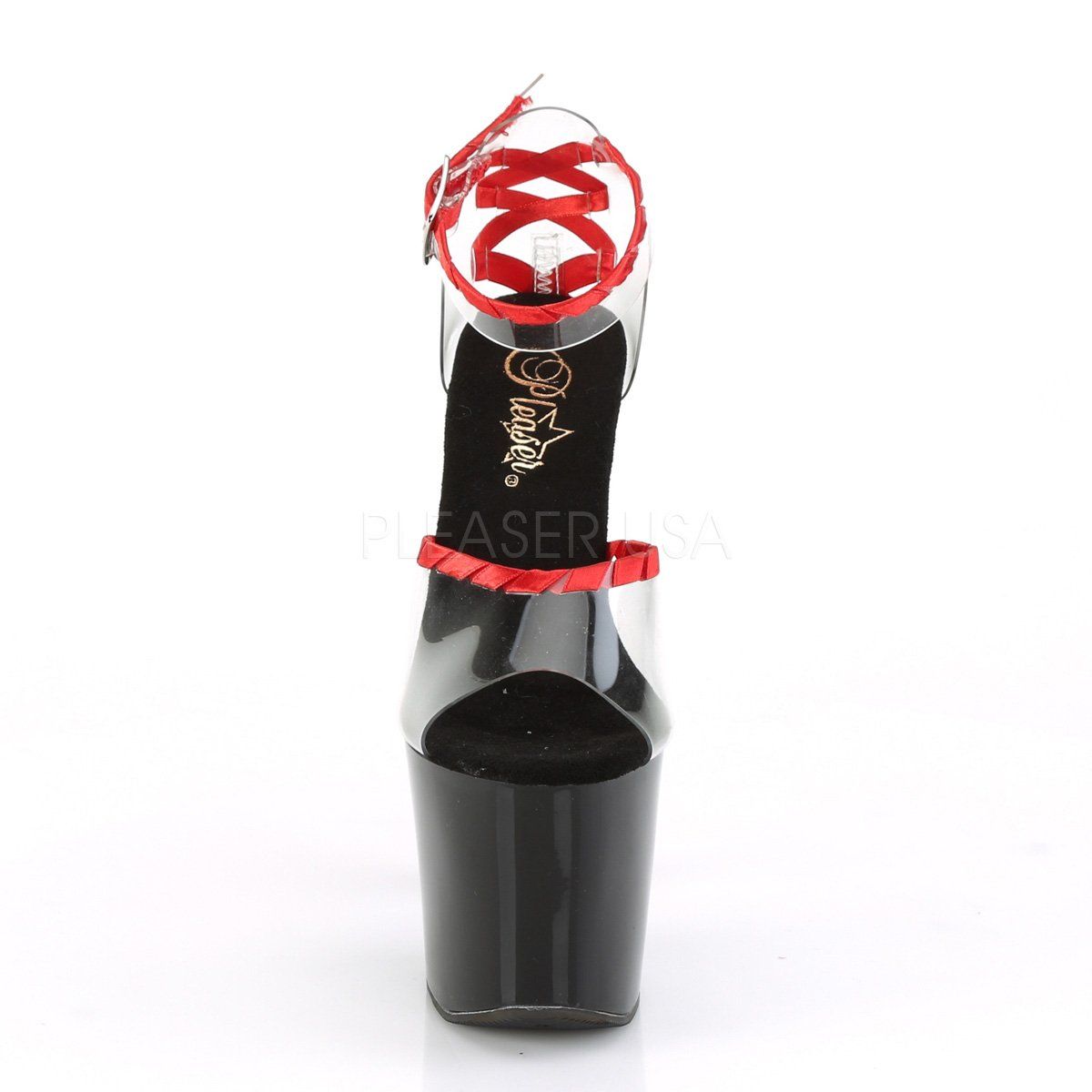 LOVESICK-712 Clear-Red/Black-Red Platform Sandal Pleaser