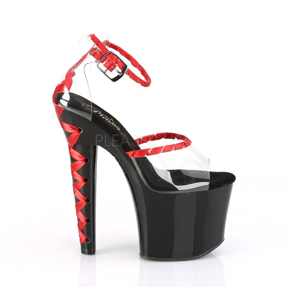 LOVESICK-712 Clear-Red/Black-Red Platform Sandal Pleaser
