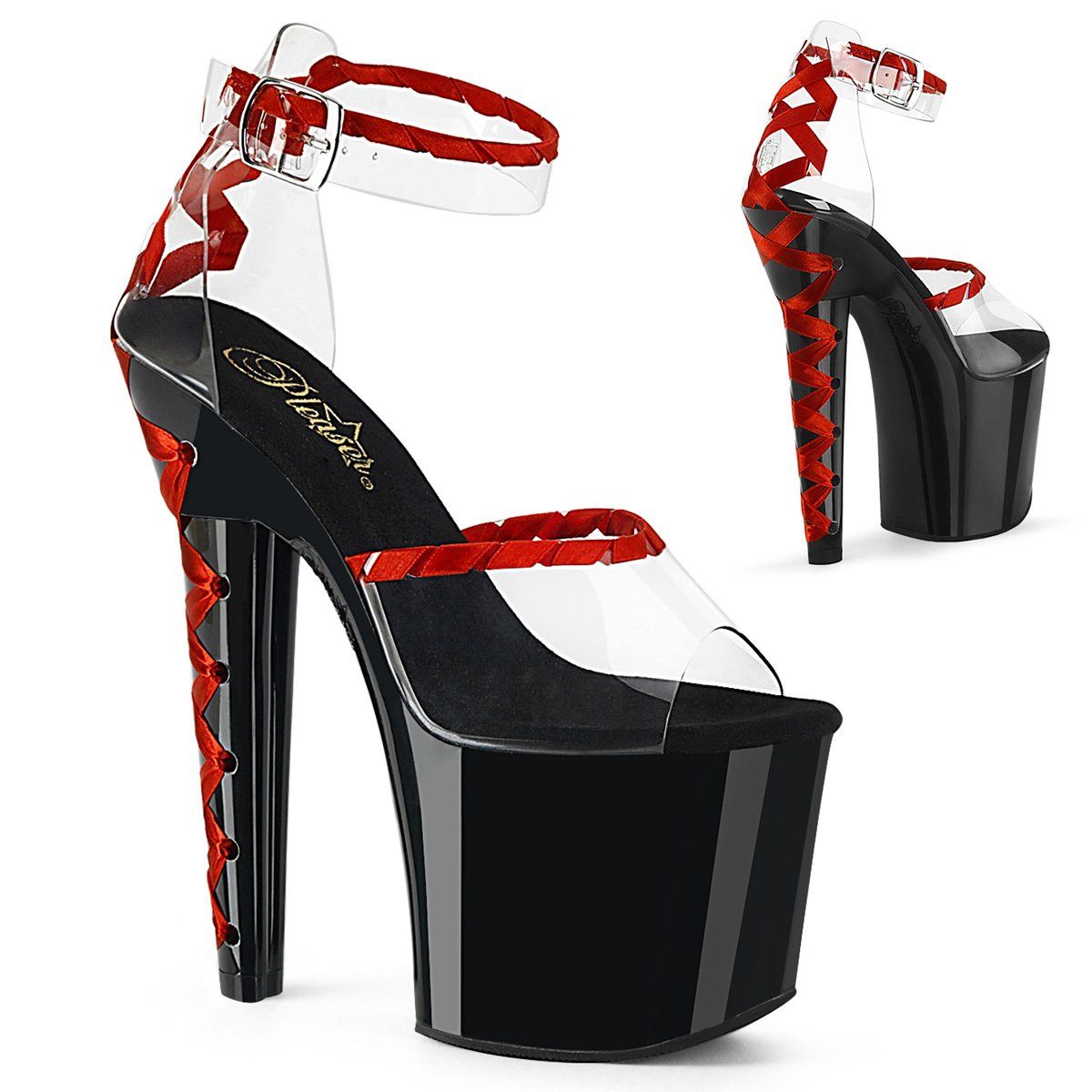 LOVESICK-712 Clear-Red/Black-Red Platform Sandal Pleaser