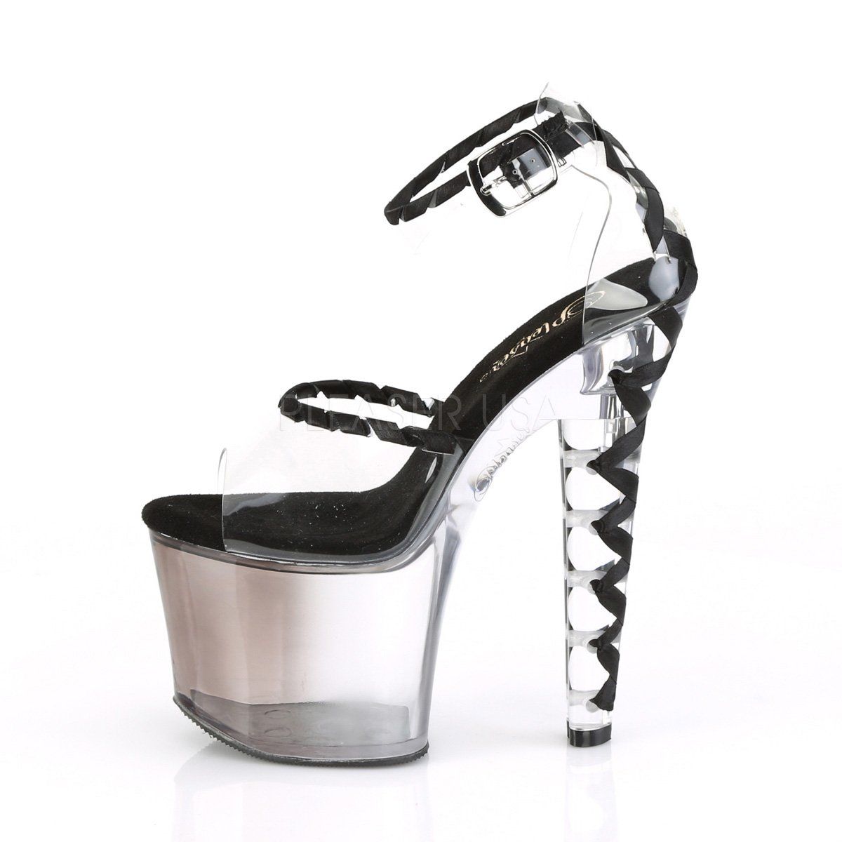 LOVESICK-712T Clear-Black/Faded Black Platform Sandal Pleaser