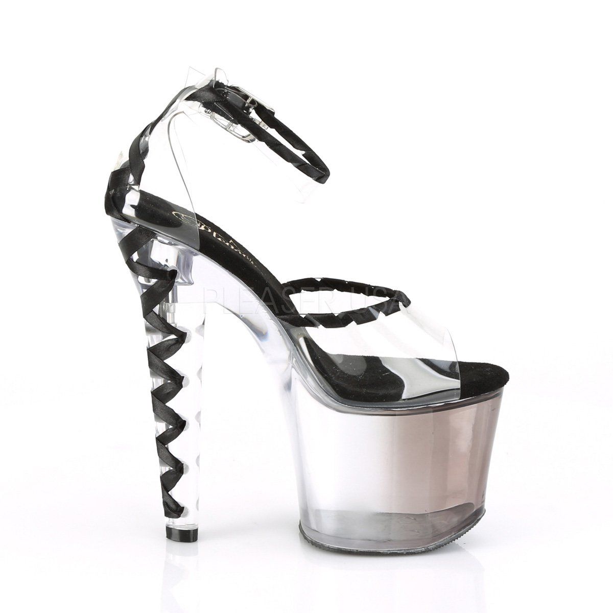 LOVESICK-712T Clear-Black/Faded Black Platform Sandal Pleaser
