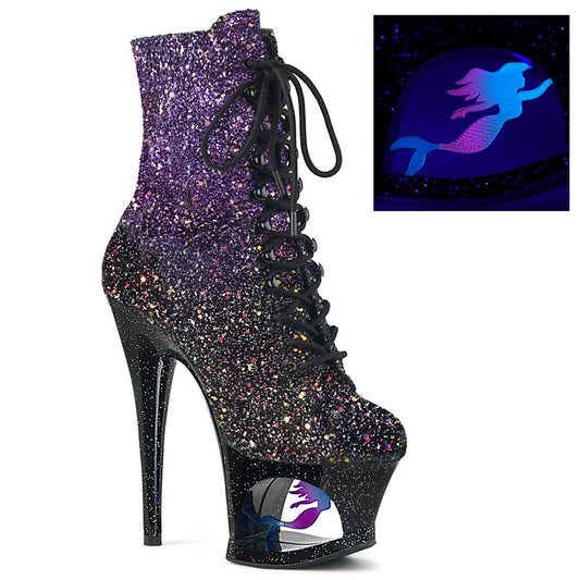 MOON-1020MER Purple-Black Ombre Glitter/Black Ankle Boot Pleaser