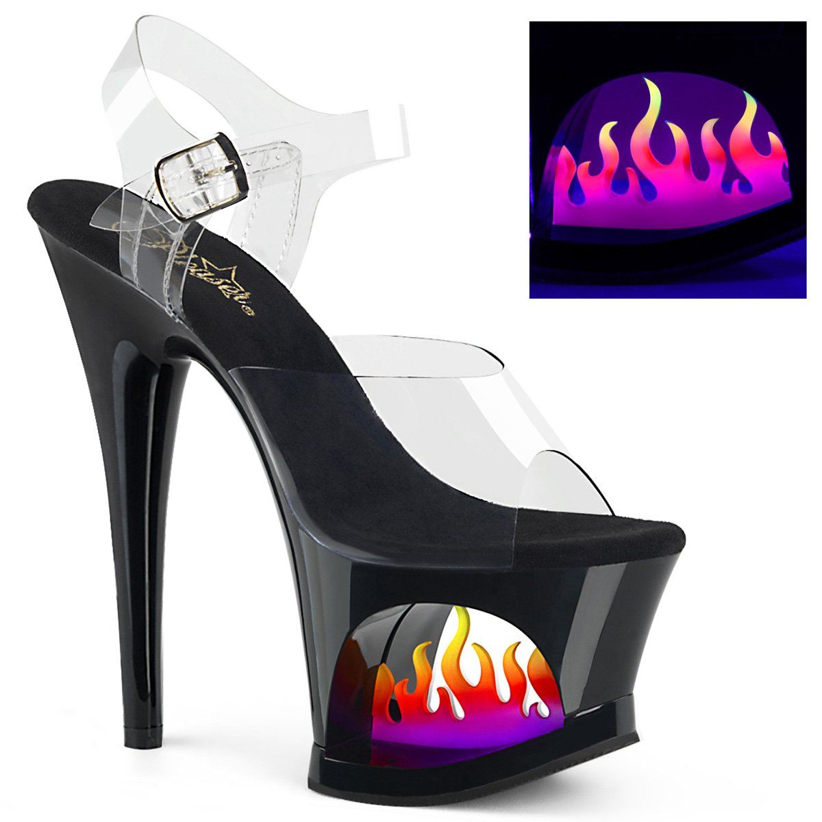 MOON-708FLM Clear/Black-Ombre Platform Sandal Pleaser