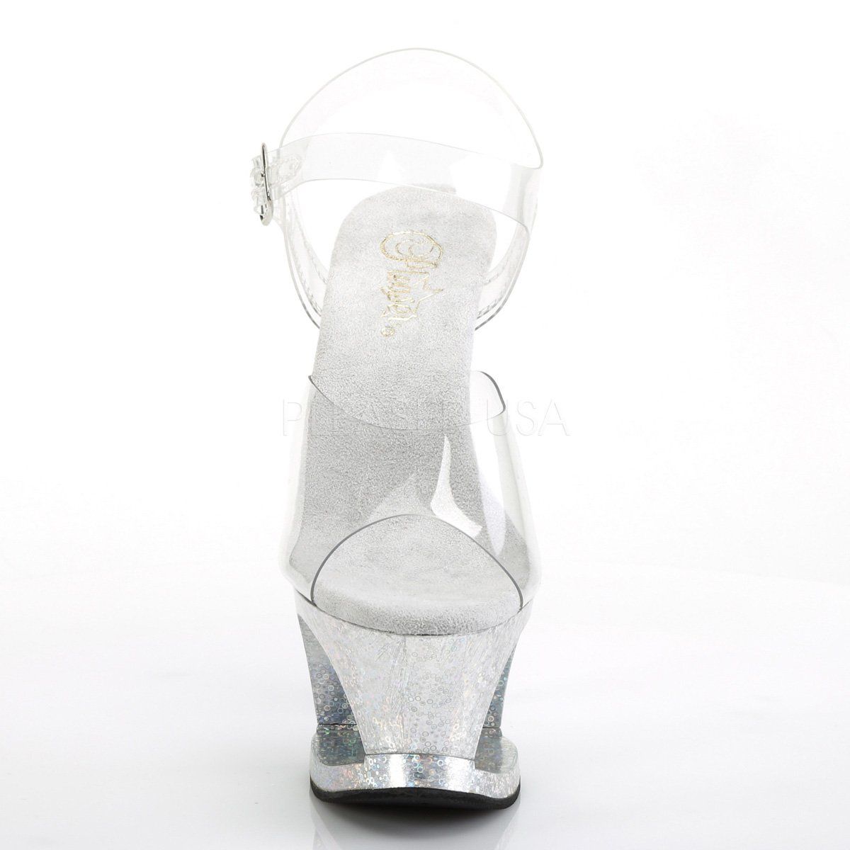 MOON-708HB Clear/Silver Hologram Platform Sandal Pleaser