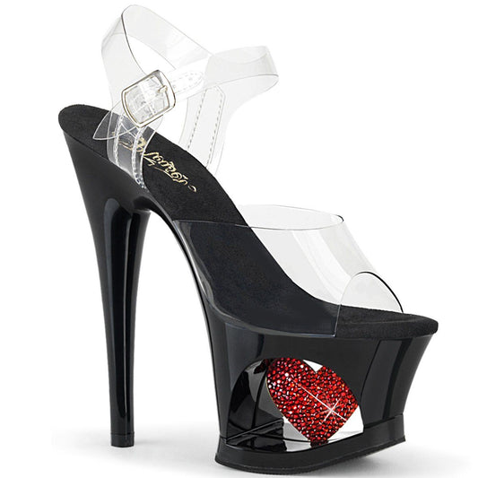 MOON-708HRS Clear/Black-Red Heart Platform Sandal Pleaser