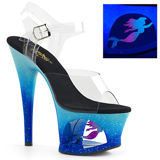 MOON-708MER Clear/Blue Ombre Platform Sandal Pleaser