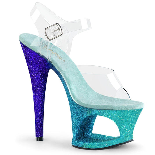 MOON-708OMBRE Clear/Aqua-Blue Ombre Platform Sandal Pleaser