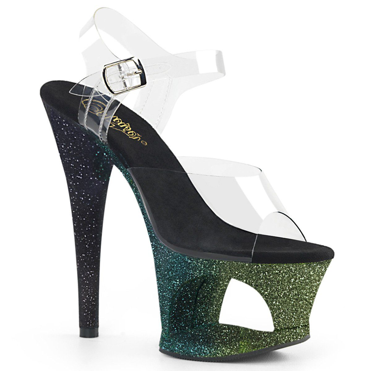 MOON-708OMBRE Clear/Emerald-Black Ombre Platform Sandal Pleaser