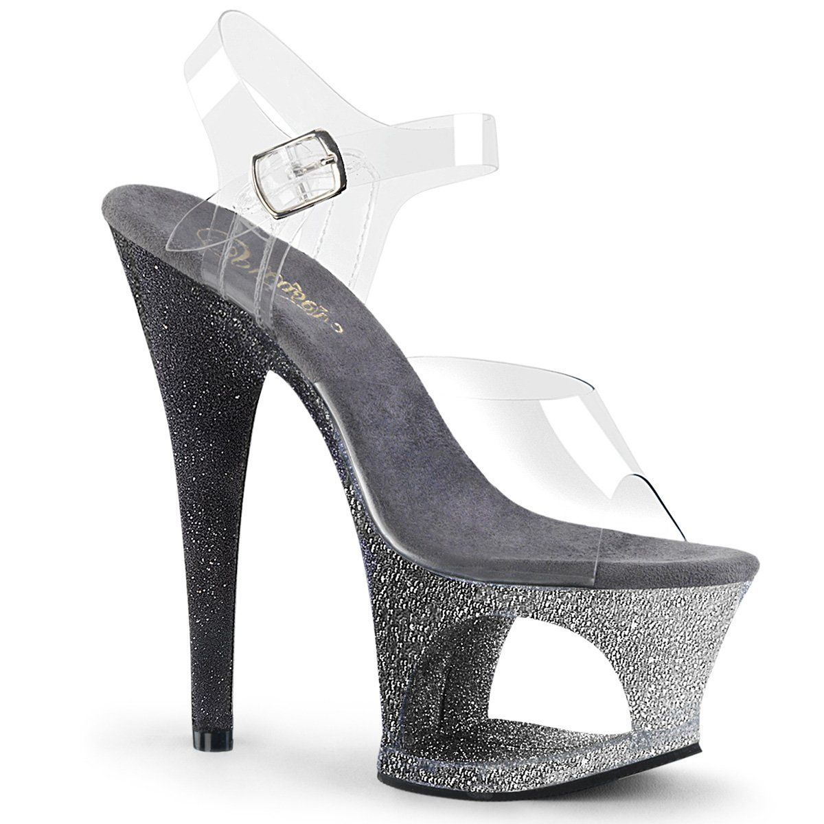 MOON-708OMBRE Clear/Silver-Black Ombre Platform Sandal Pleaser