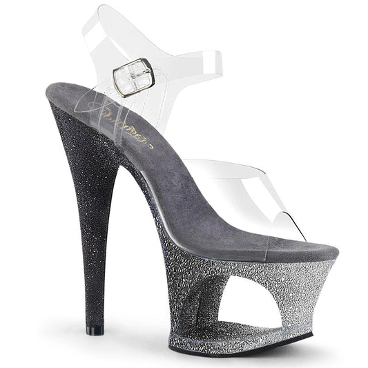 MOON-708OMBRE Clear/Silver-Black Ombre Platform Sandal Pleaser