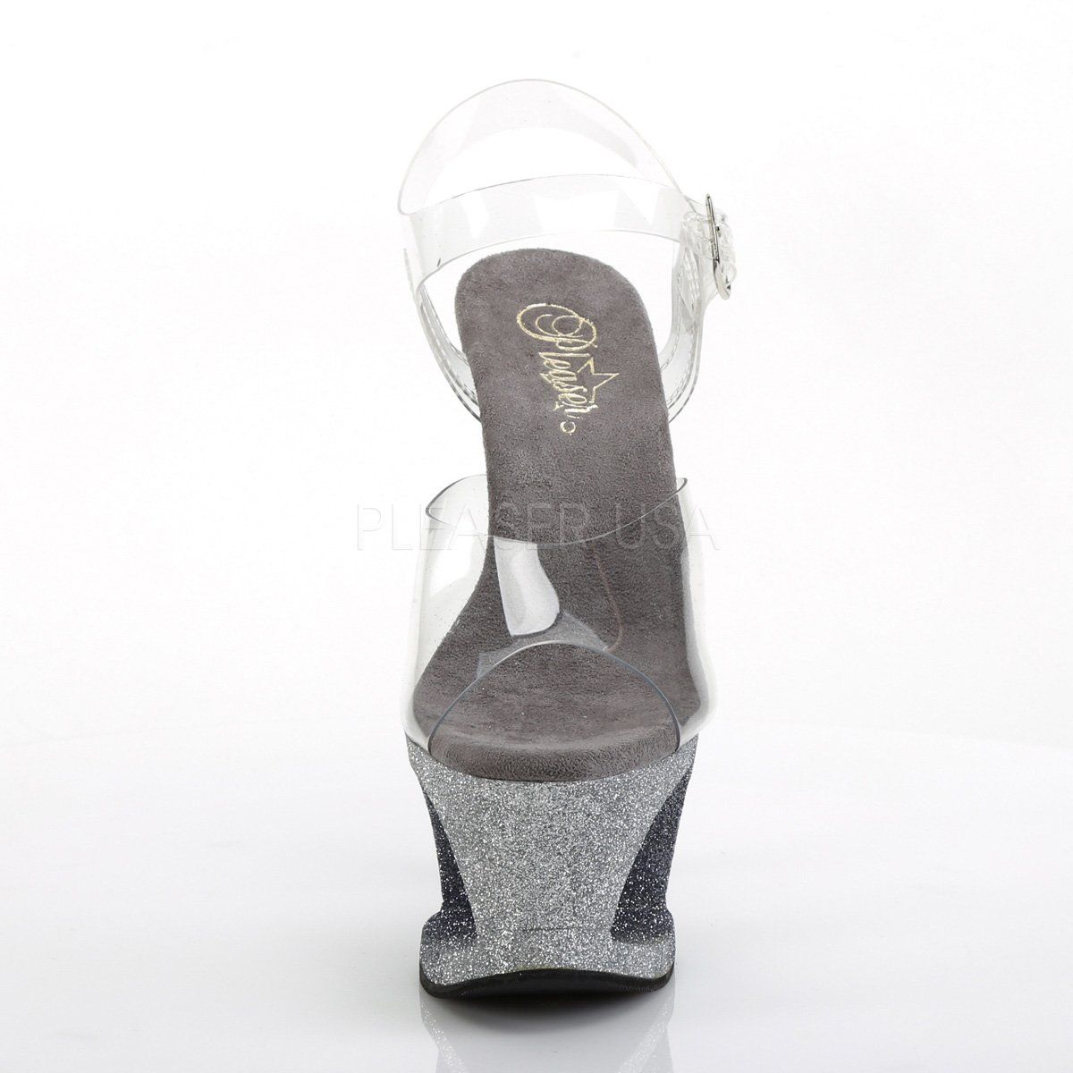 MOON-708OMBRE Clear/Silver-Black Ombre Platform Sandal Pleaser