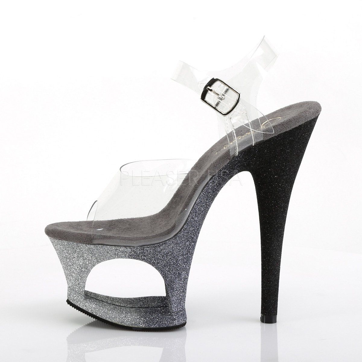 MOON-708OMBRE Clear/Silver-Black Ombre Platform Sandal Pleaser