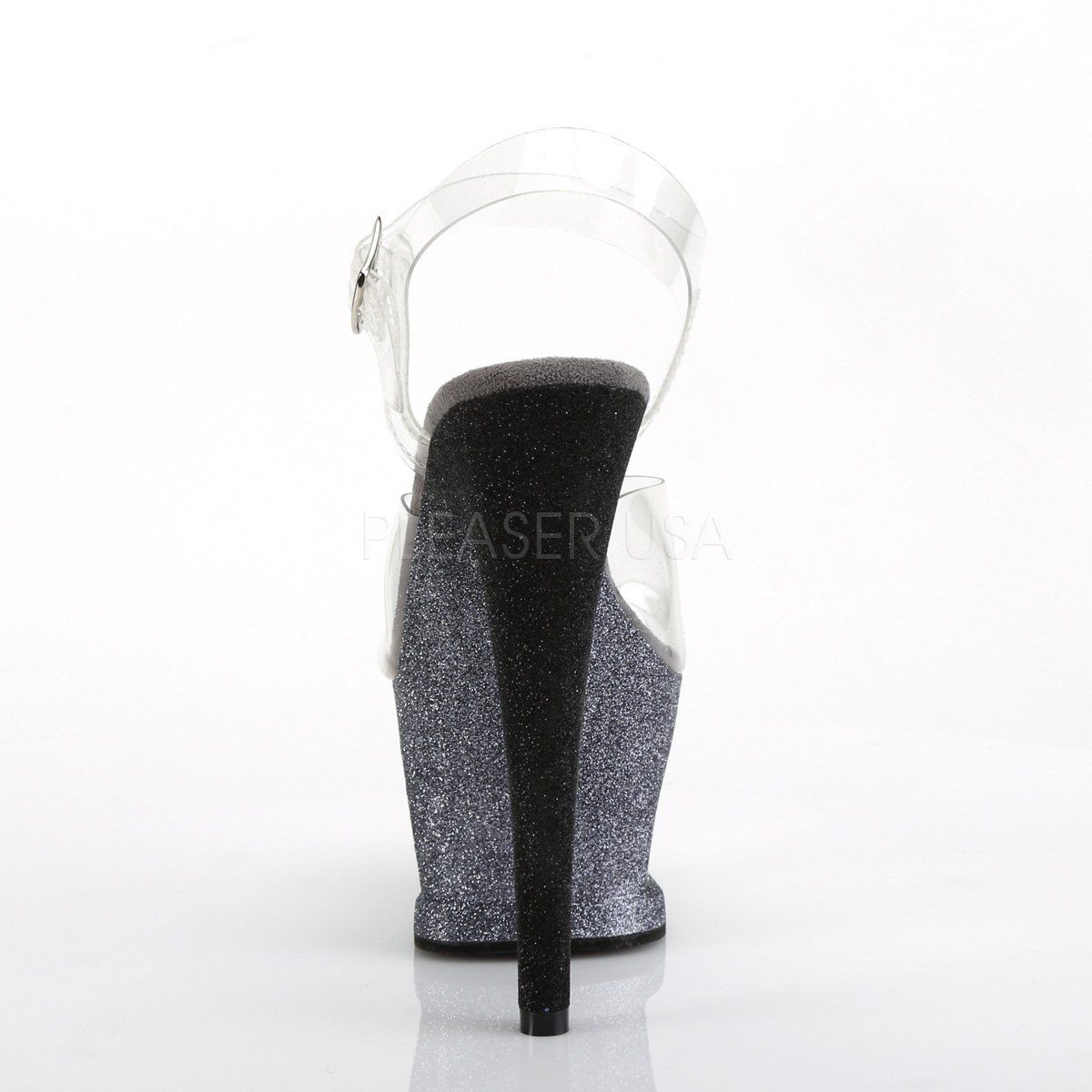 MOON-708OMBRE Clear/Silver-Black Ombre Platform Sandal Pleaser
