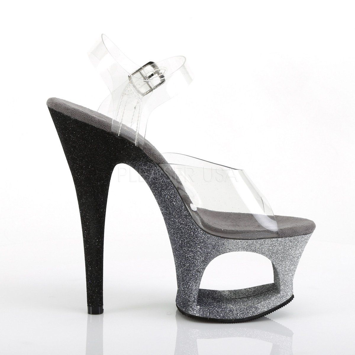 MOON-708OMBRE Clear/Silver-Black Ombre Platform Sandal Pleaser