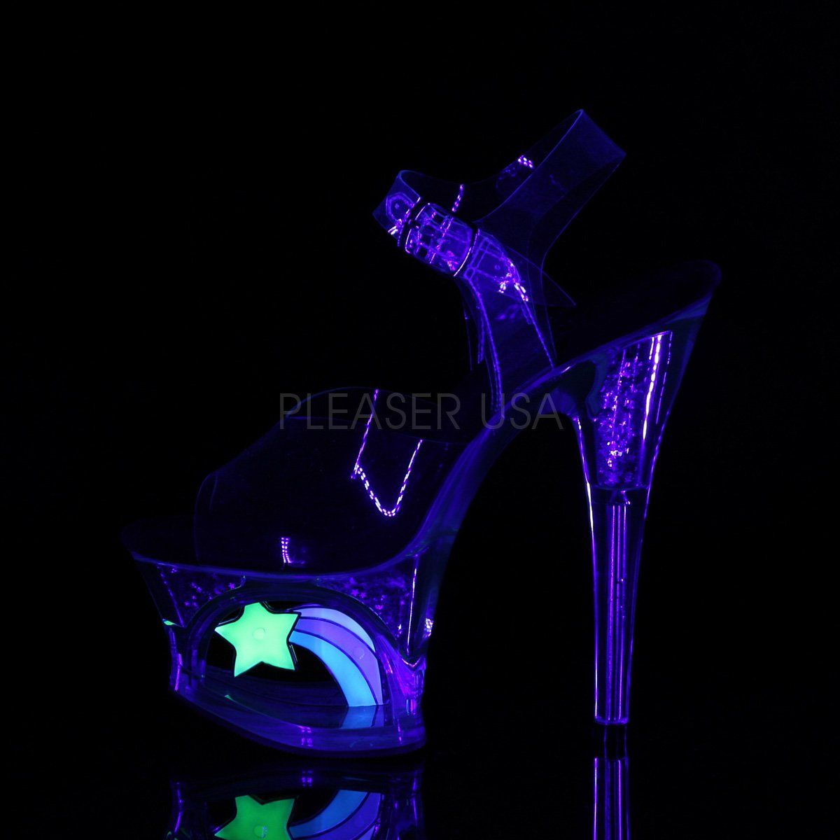 MOON-708RhinestoneS Clear-Black/Clear Platform Sandal Pleaser