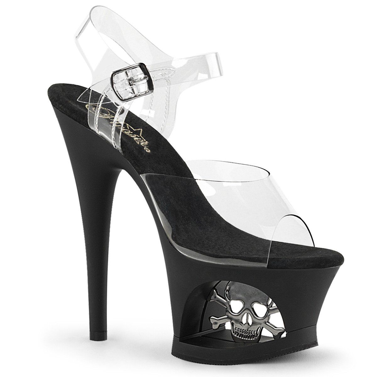 MOON-708SK Clear/Black-Pewter Matte Platform Sandal Pleaser