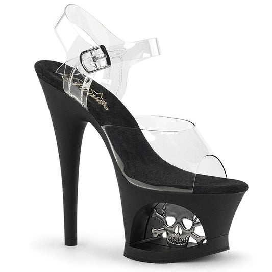MOON-708SK Clear/Black-Pewter Matte Platform Sandal Pleaser