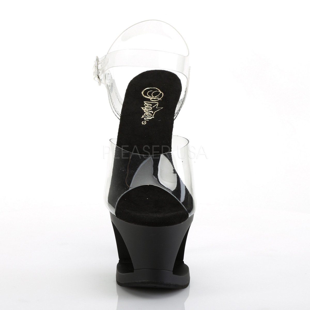MOON-708SK Clear/Black-Pewter Matte Platform Sandal Pleaser