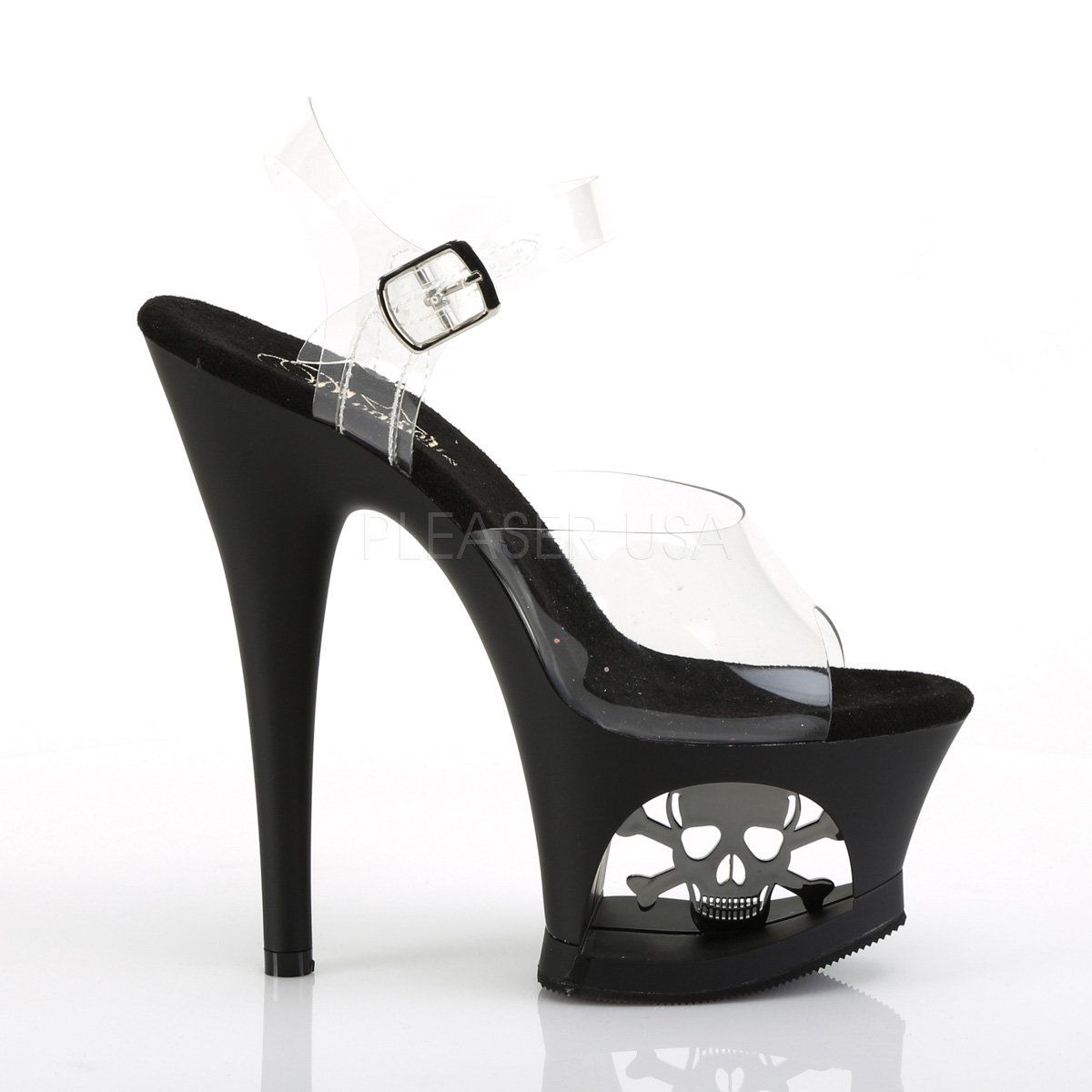 MOON-708SK Clear/Black-Pewter Matte Platform Sandal Pleaser