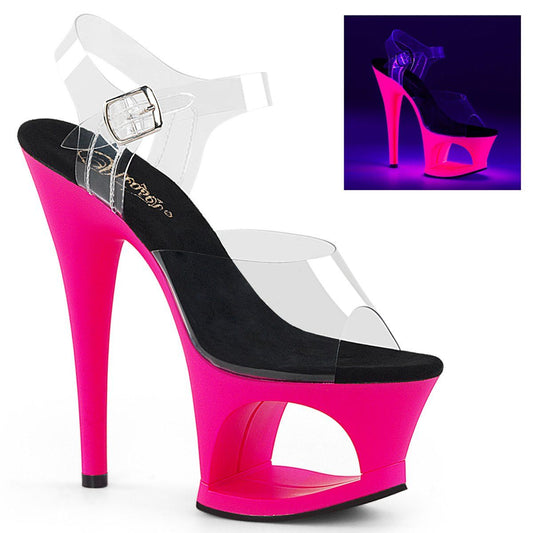 MOON-708UV Clear/Neon Hot Pink Platform Sandal Pleaser