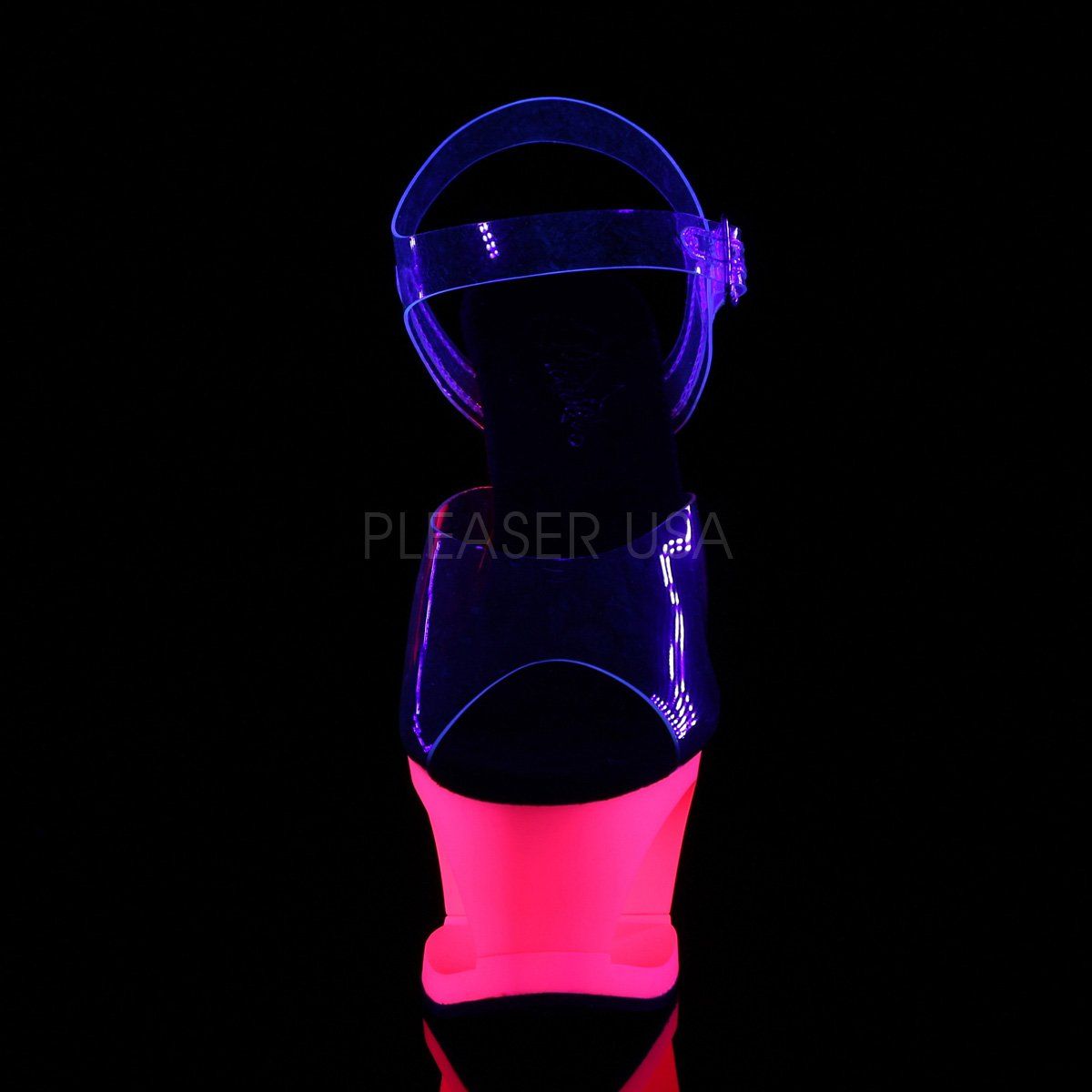 MOON-708UV Clear/Neon Hot Pink Platform Sandal Pleaser