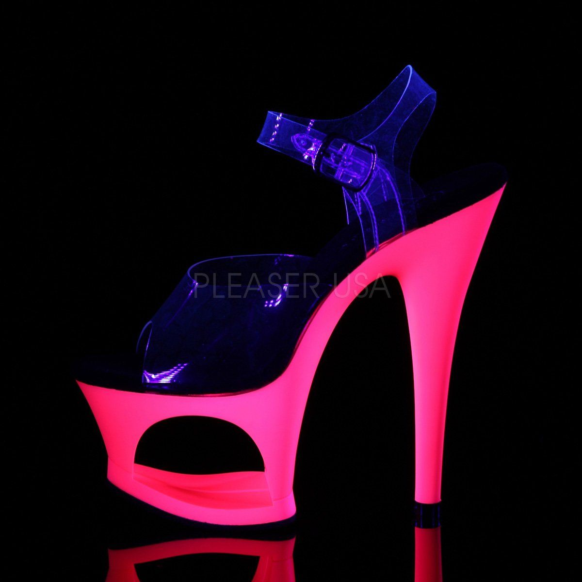 MOON-708UV Clear/Neon Hot Pink Platform Sandal Pleaser