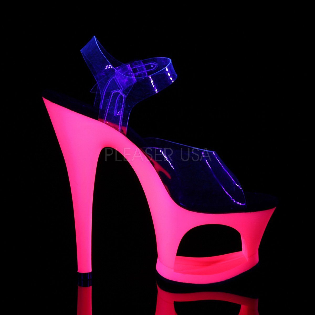 MOON-708UV Clear/Neon Hot Pink Platform Sandal Pleaser