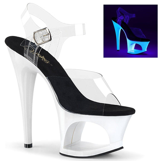 MOON-708UV Clear/Neon White Platform Sandal Pleaser