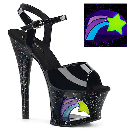 MOON-709RhinestoneS Black Patent Platform Sandal Pleaser