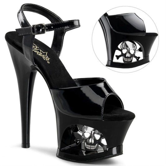 MOON-709SK Black-Pewter Platform Sandal Pleaser