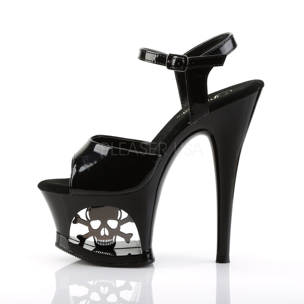 MOON-709SK Black-Pewter Platform Sandal Pleaser