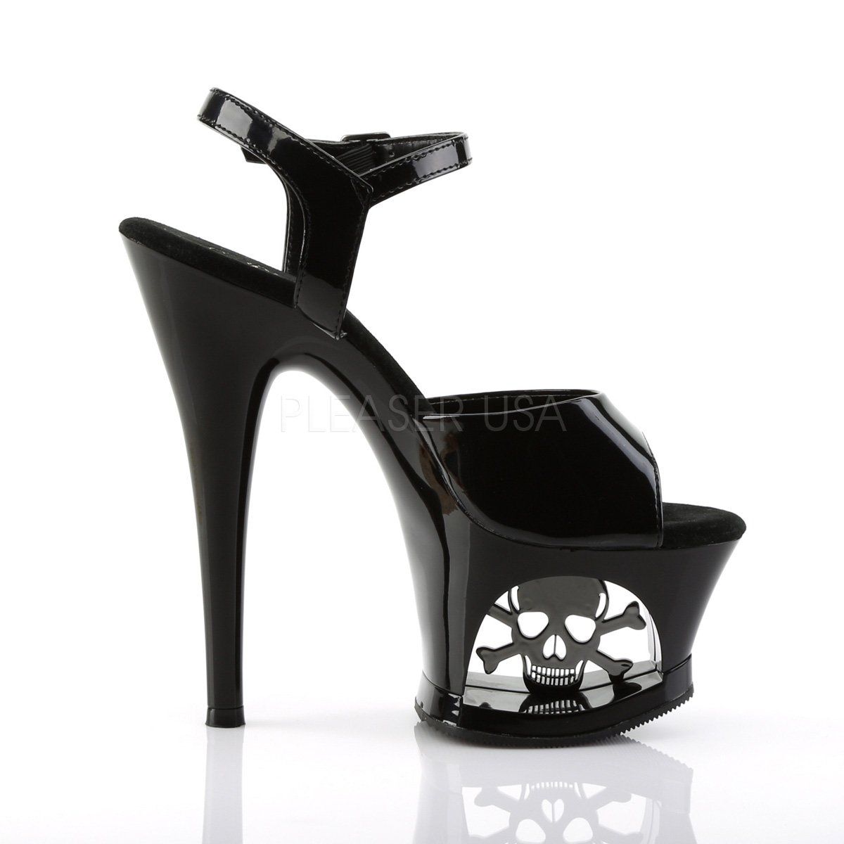 MOON-709SK Black-Pewter Platform Sandal Pleaser