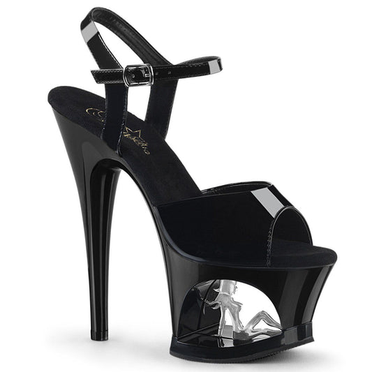 MOON-709TG Black Patent-Silver Platform Sandal Pleaser