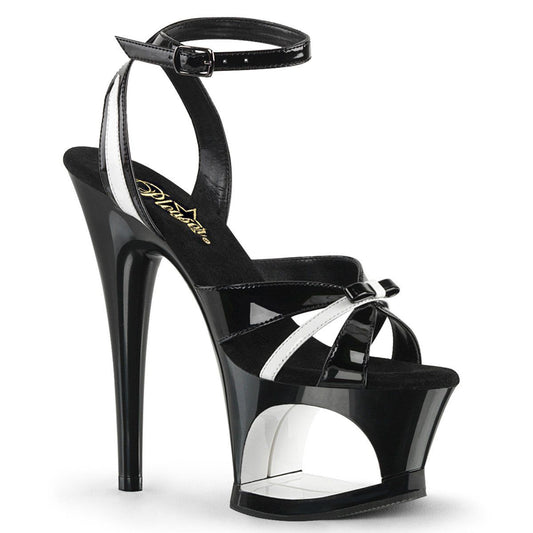 MOON-728 Black-White Patent/Black Platform Sandal Pleaser