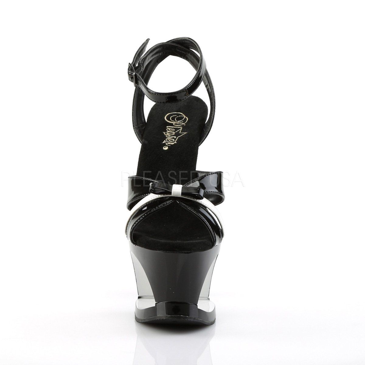 MOON-728 Black-White Patent/Black Platform Sandal Pleaser