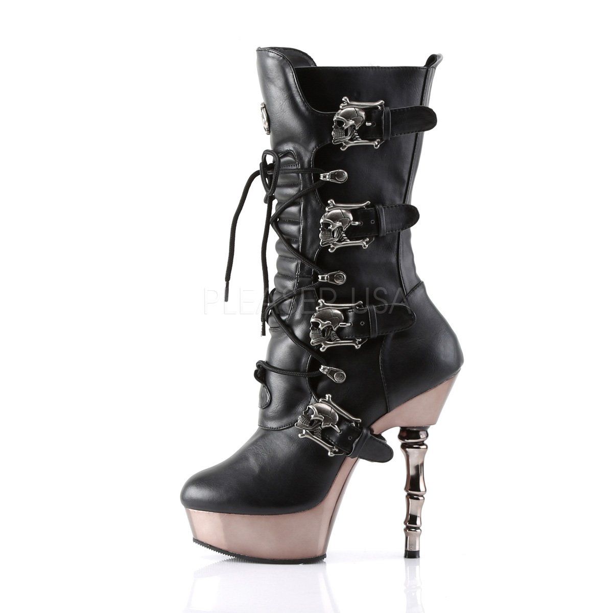 MUERTO-1026 Black Vegan Leather/Pewter Boot Demonia
