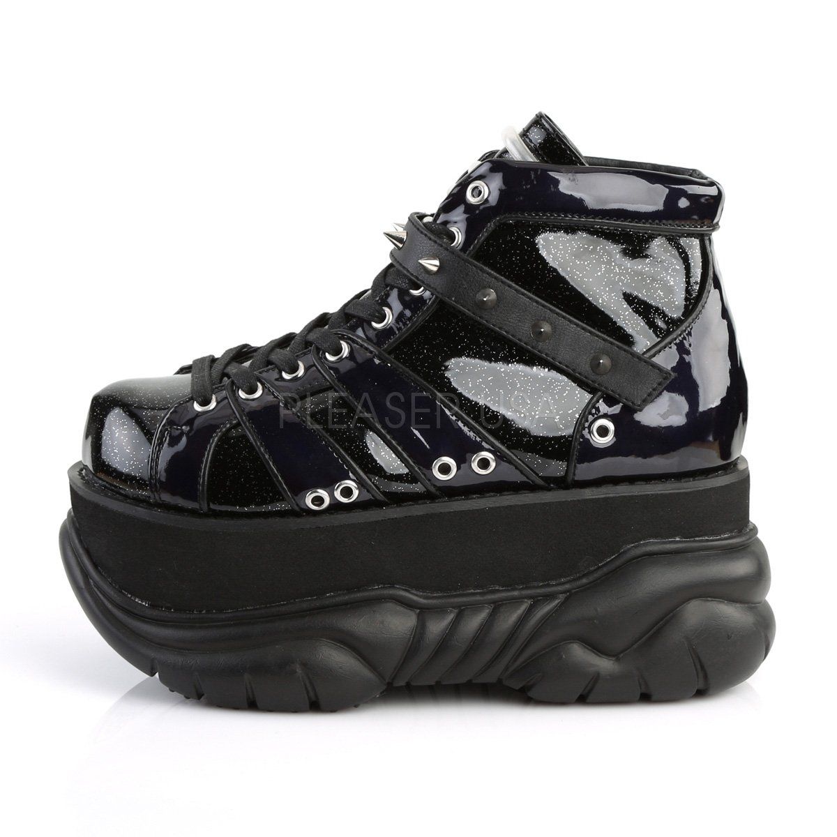 NEPTUNE-100 Black Glitter-Silver Boot Demonia