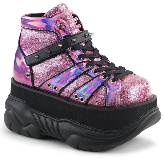 NEPTUNE-100 Pink Glitter-Silver Boot Demonia