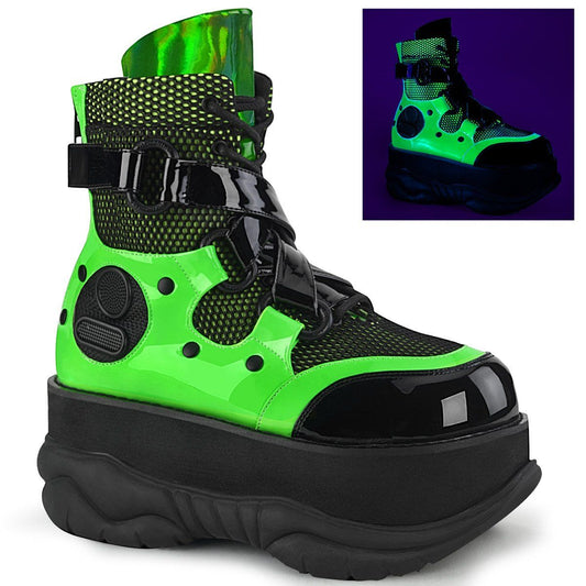 NEPTUNE-126 Black-Green Patent Multi Ankle Boot Demonia