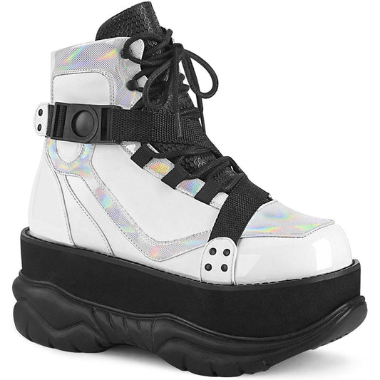 NEPTUNE-181 White Vegan Leather Multi Ankle Boot Demonia