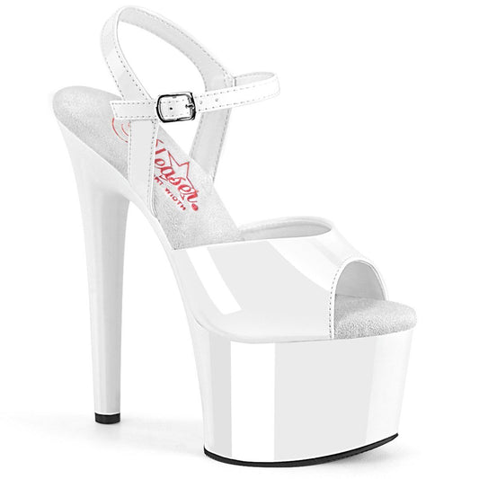 PASSION-709 White Patent Platform Sandal Pleaser